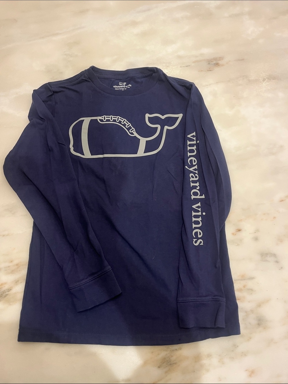 Vineyard Vines Kids Long Sleeve Tee in Navy with Whale Graphic